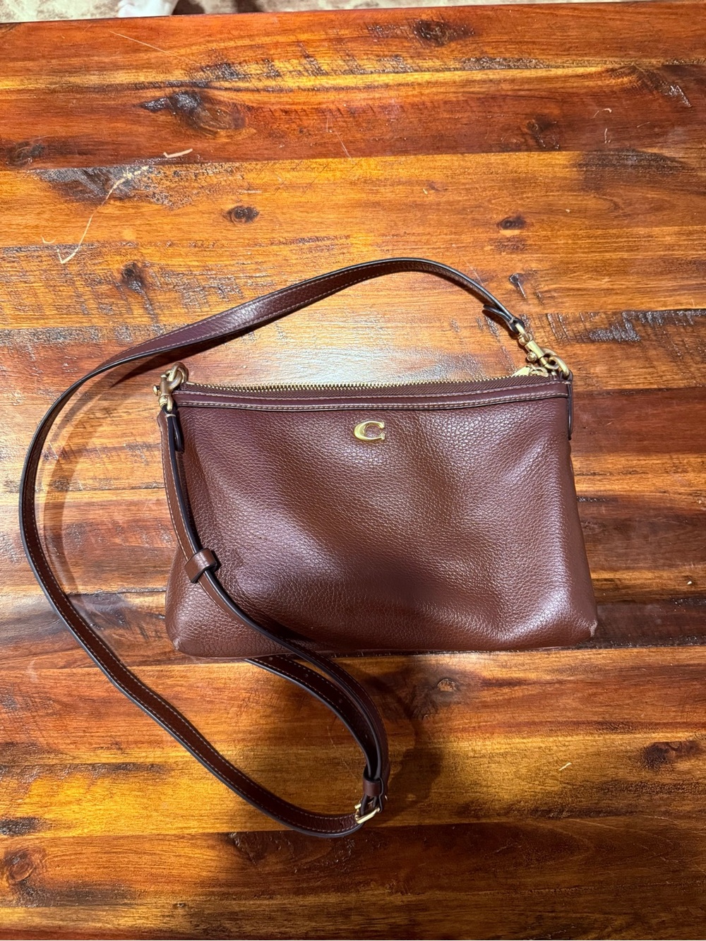 Coach Brown Pebbled Leather Crossbody with Gold Accent